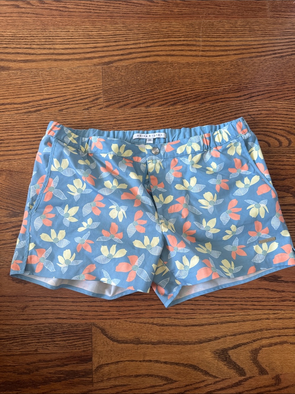 (Flawed) Parke & Ronen Light Blue Floral Swim/Resort Shorts